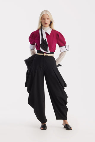 Couture Draped Wide-Leg Pants – Black