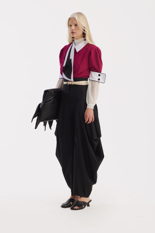 Couture Draped Wide-Leg Pants – Black