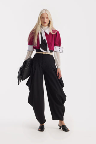 Couture Draped Wide-Leg Pants – Black