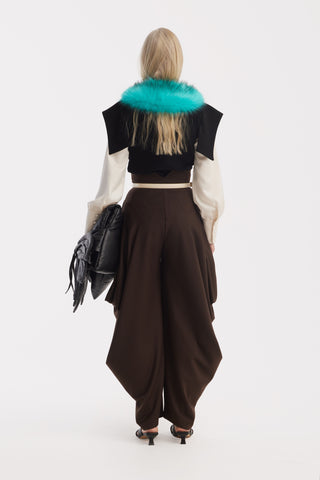 Tailored Blazer-Style Blouse With Satin Sleeves - Black & Ivory