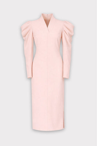 Crepe Midi Dress With Statement Sleeves – Pale Pink
