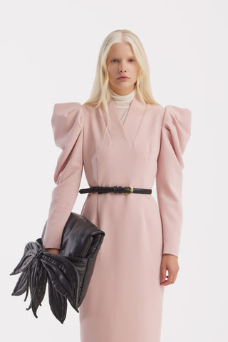 Crepe Midi Dress With Statement Sleeves – Pale Pink