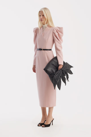 Crepe Midi Dress With Statement Sleeves – Pale Pink