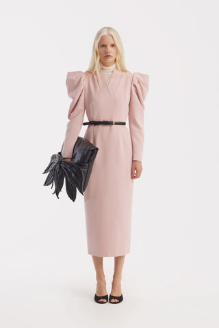 Crepe Midi Dress With Statement Sleeves – Pale Pink