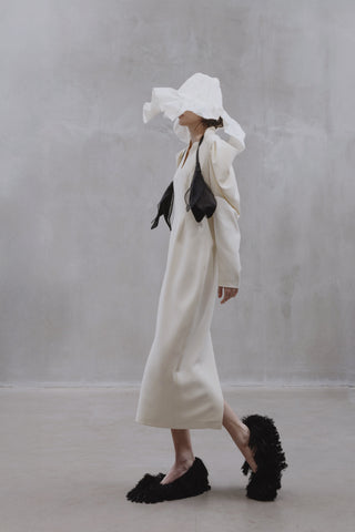 Crepe Midi Dress With Statement Sleeves – Ivory