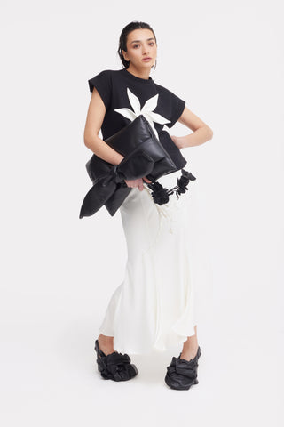 Crew-Neck Jersey T-Shirt With Flower - Black