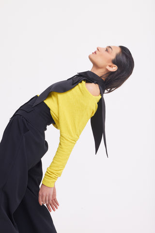 Buttoned Corset-Waist Black Tailored Trousers