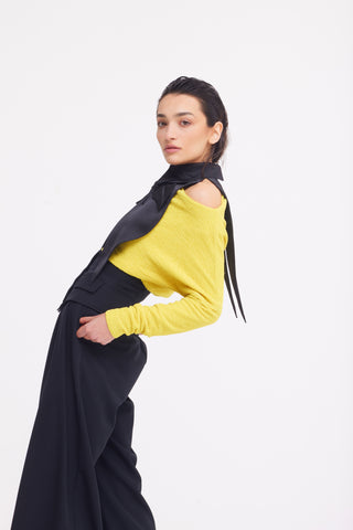 Buttoned Corset-Waist Black Tailored Trousers