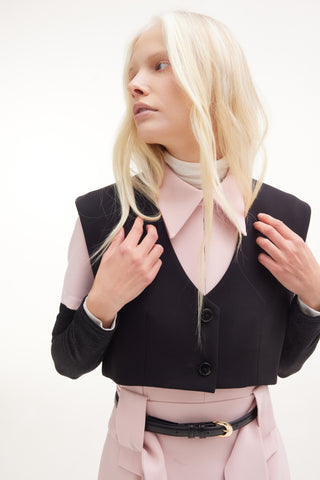 Cropped Button-Front Vest - Black