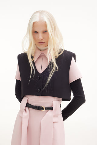 Cropped Button-Front Vest - Black