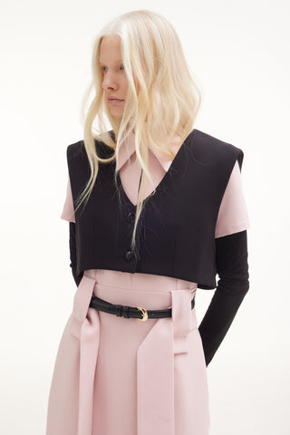 Cropped Button-Front Vest - Black