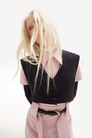 Cropped Button-Front Vest - Black