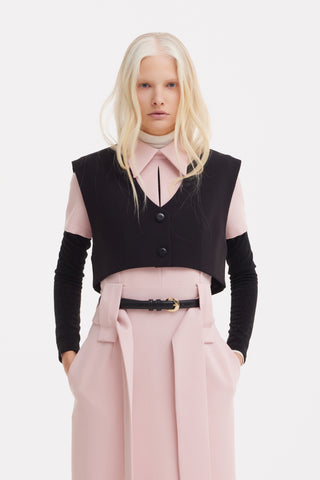 Cropped Button-Front Vest - Black
