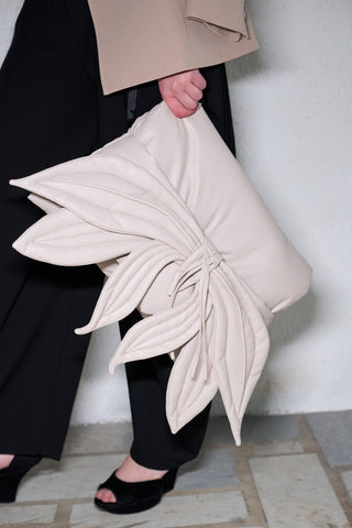 Petal Faux Leather Evening Clutch Bag - Ecru