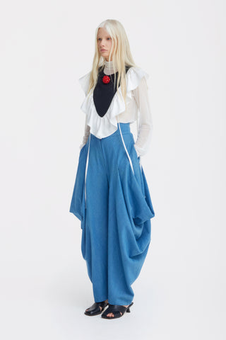 Denim Couture Draped Wide-Leg Pants – Blue