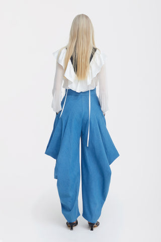 Denim Couture Draped Wide-Leg Pants – Blue