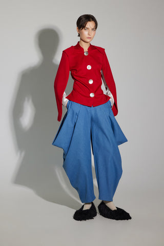 Denim Couture Draped Wide-Leg Pants – Blue
