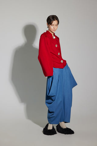 Denim Couture Draped Wide-Leg Pants – Blue