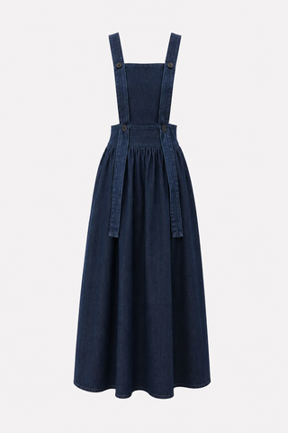 Denim Midi Apron Dress With Adjustable Straps – Navy