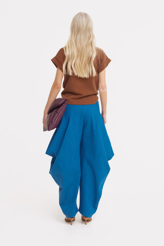 Denim Couture Draped Wide-Leg Pants – Blue