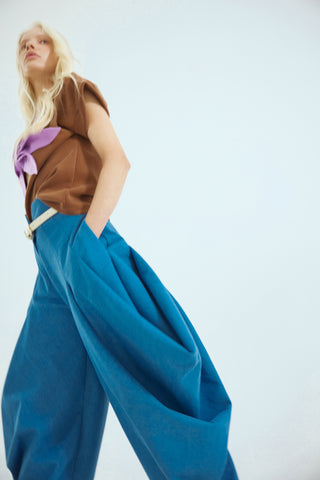 Denim Couture Draped Wide-Leg Pants – Blue