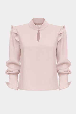 Designer Satin Blouse With Bishop Sleeves And Stand Collar – Blush Pink