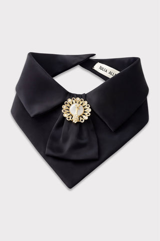 Detachable Satin Jabot Collar With Brooch – Black