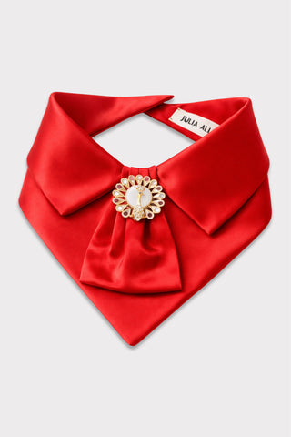 Detachable Satin Jabot Collar With Brooch – Red