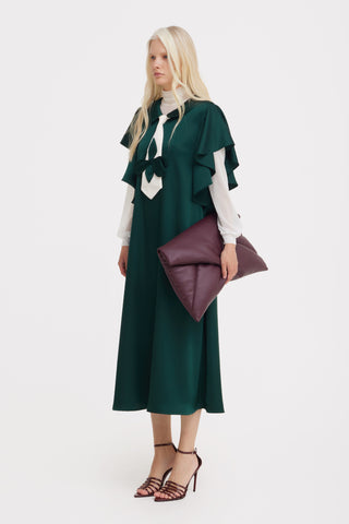Double-Layer Satin Midi Dress With Tie Detail – Emerald Green
