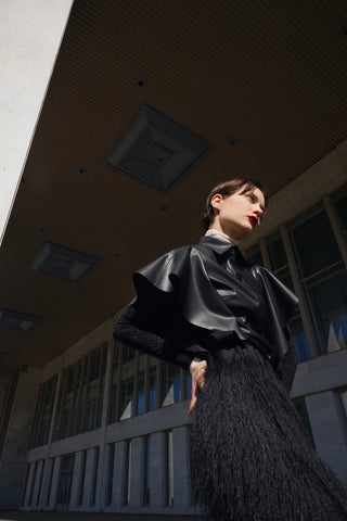 Draped Faux Leather Shirt – Black