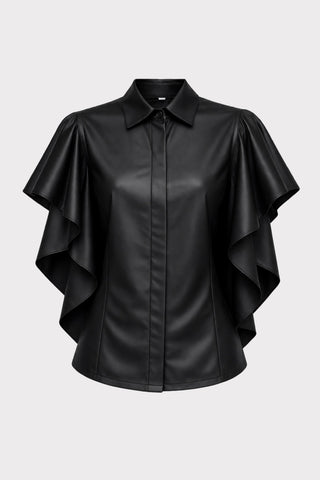 Draped Faux Leather Shirt – Black