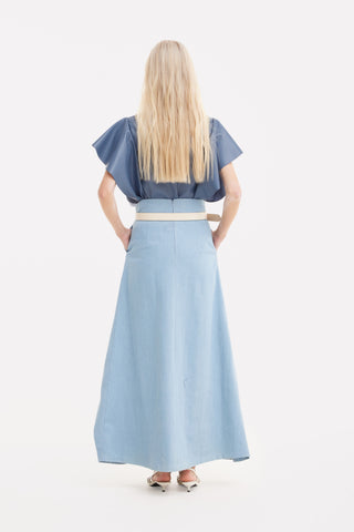 Draped Faux Leather Shirt – Pale Blue