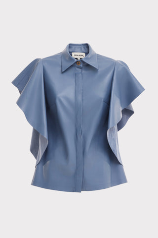 Draped Faux Leather Shirt – Pale Blue