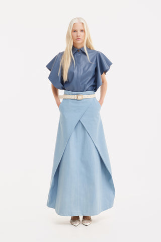Draped Faux Leather Shirt – Pale Blue