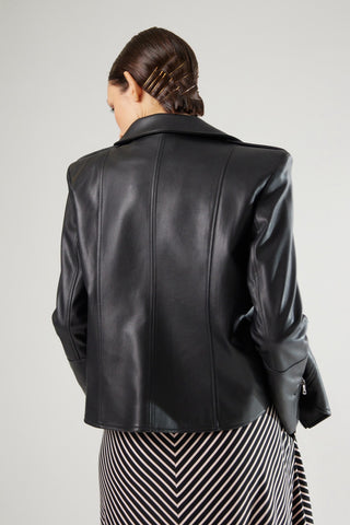 Faux Leather Jacket With Shoulder Pads Black