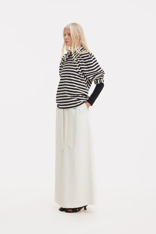 Ecru High Waist A-Line Long Skirt With Belt