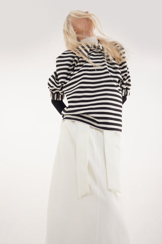 Ecru High Waist A-Line Long Skirt With Belt