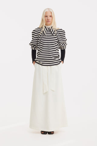 Ecru High Waist A-Line Long Skirt With Belt