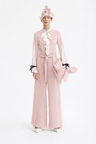 Elastic High Waist Wide Leg Trousers - Pale Pink