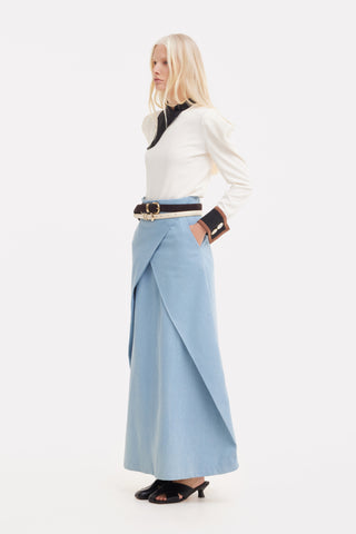 Essential Denim Long Skirt- Light Blue