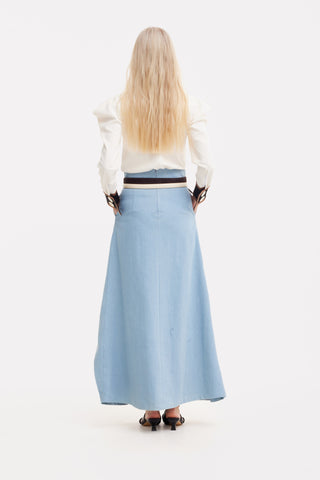 Essential Denim Long Skirt- Light Blue