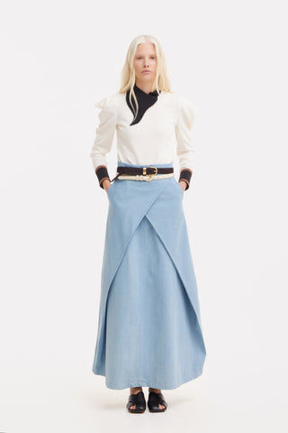 Essential Denim Long Skirt- Light Blue