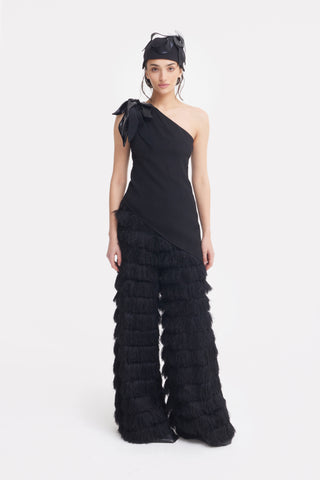 Evening Statement Fringe Palazzo Pants – Black