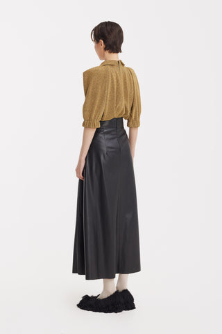 Evening Metallic Knit Puff Sleeve Blouse - Gold