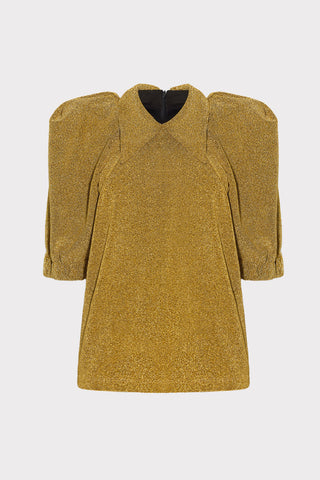 Evening Metallic Knit Puff Sleeve Blouse - Gold