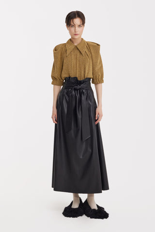Evening Metallic Knit Puff Sleeve Blouse - Gold