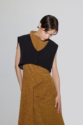 Evening Metallic Knit Sleeveless Long Dress - Bronze