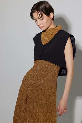Evening Metallic Knit Sleeveless Long Dress - Bronze