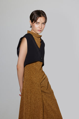 Evening Metallic Knit Sleeveless Long Dress - Bronze