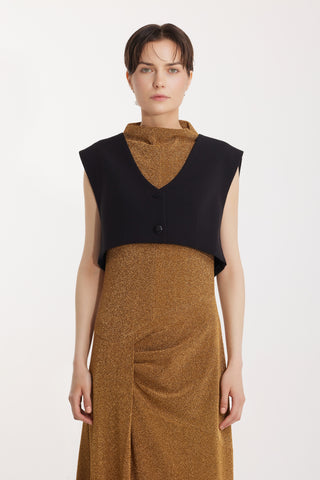 Evening Metallic Knit Sleeveless Long Dress - Bronze